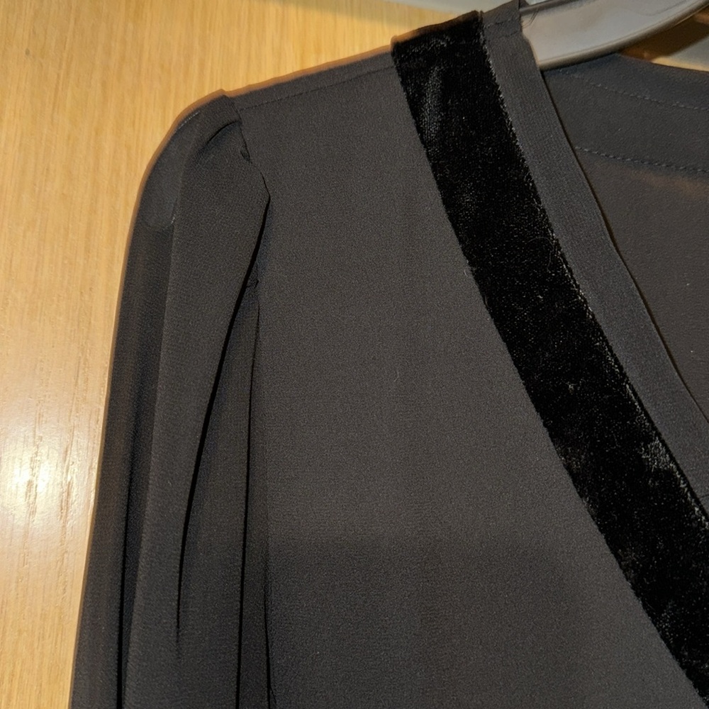 Velour Trim Sheer Long Sleeve Blouse - Picture 7 of 11